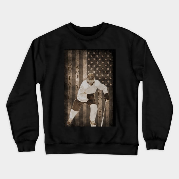 NHL Hockey Gifts - American Flag, Country, Family, Hockey Crewneck Sweatshirt by 3QuartersToday